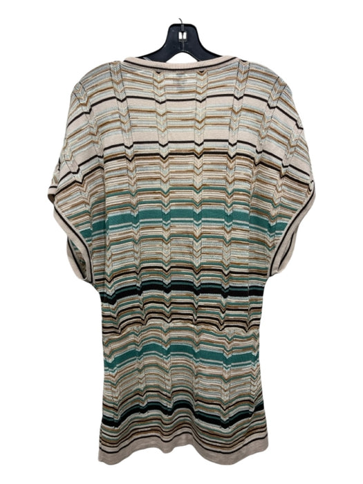 Missoni Size 10 Beige, Brown, Teal Wool Blend Chevron Short Sleeve V Neck Top Beige, Brown, Teal / 10