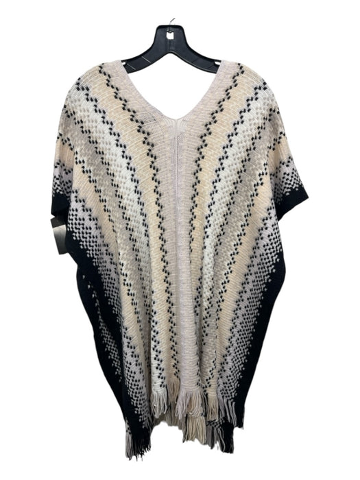 Missoni Beige & Black Print Acrylic Blend Fringe Open Sides Knit Fringe Poncho Beige & Black Print / Missing Size