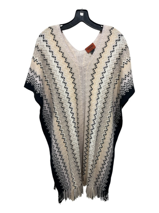 Missoni Beige & Black Print Acrylic Blend Fringe Open Sides Knit Fringe Poncho Beige & Black Print / Missing Size