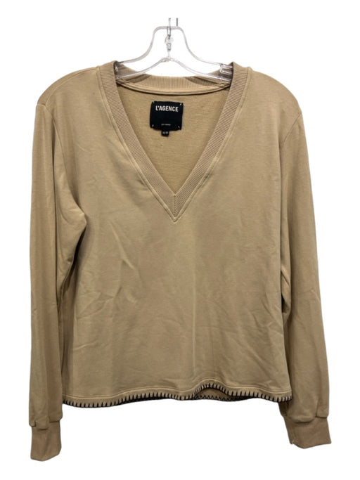 L'agence Size M Tan Cotton Blend V Neck Long Sleeve Top Tan / M