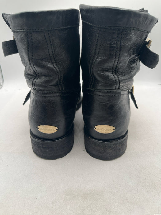 Jimmy Choo Shoe Size 40 Black Leather Buckle Round Toe Booties