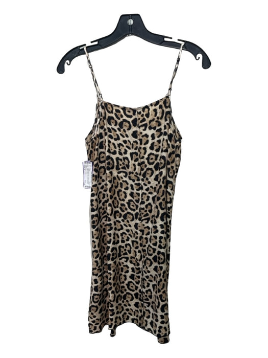 ATM Size S Beige & Black Silk Cheetah Spaghetti Strap V Neck Knee length Dress Beige & Black / S