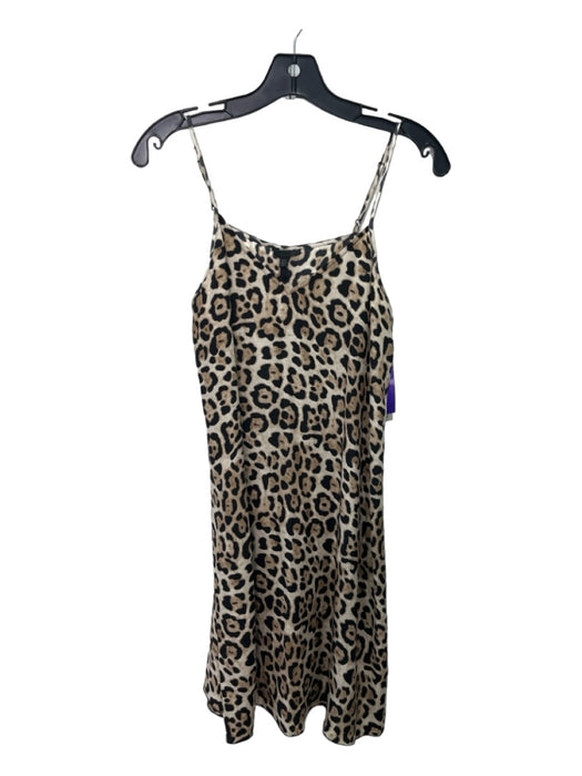 ATM Size S Beige & Black Silk Cheetah Spaghetti Strap V Neck Knee length Dress Beige & Black / S