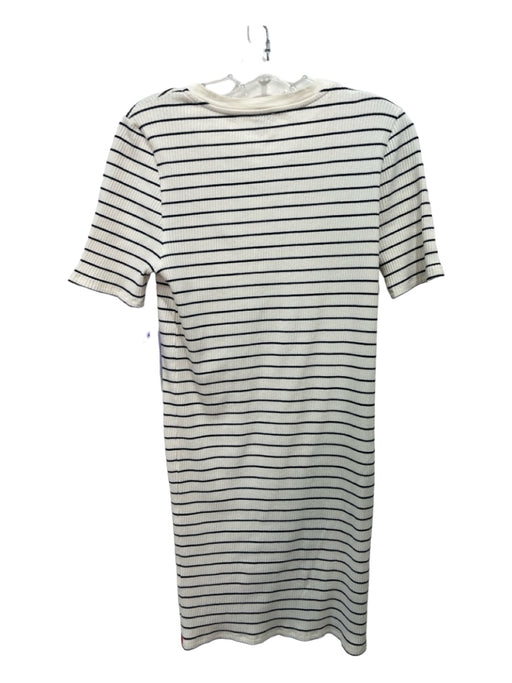 Kule Size L White & Black Cotton Striped Ribbed 1/4 Button short sleeve Dress White & Black / L