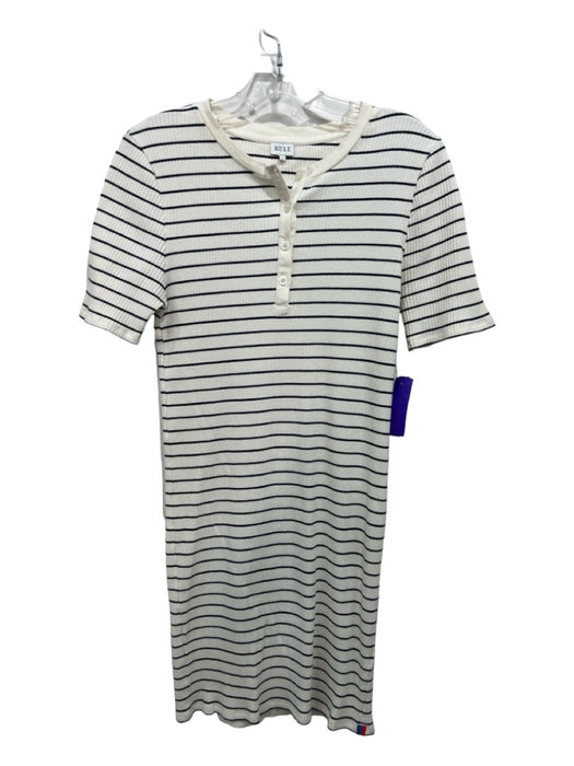 Kule Size L White & Black Cotton Striped Ribbed 1/4 Button short sleeve Dress White & Black / L