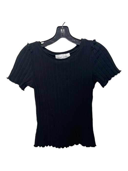 Sara Campbell Size S Black Round Neck Short Sleeve Ribbed Scalloped Hem Top Black / S