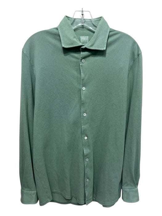 Fedeli Size 52 Green Cotton Button Down Men's Long Sleeve Shirt Green / 52