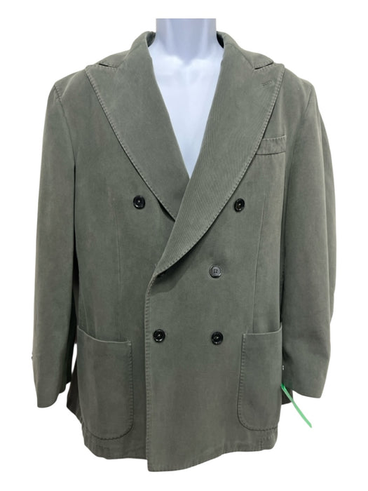 Fedeli New Size 50 Green Cotton Blend Solid Double Breasted Men's Jacket Green / 50
