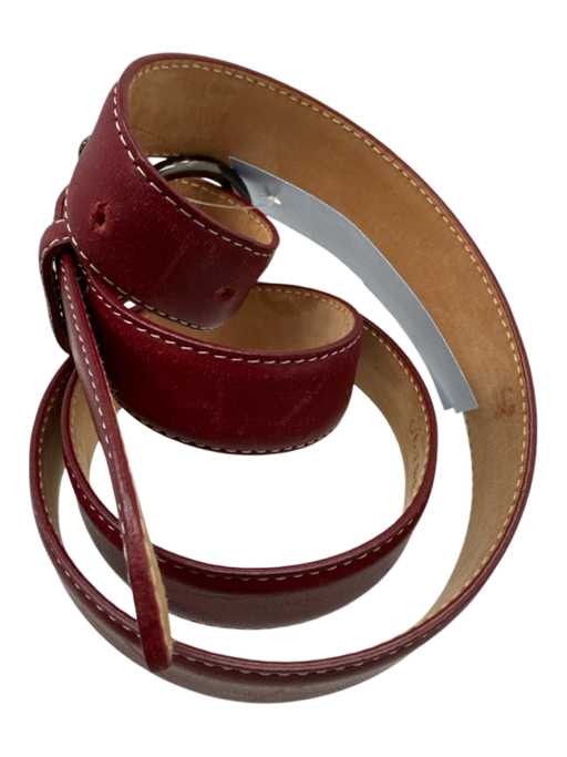 Faconnable Red Leather Gunmetal Hardware Contrast Stitching Belts Red / 36