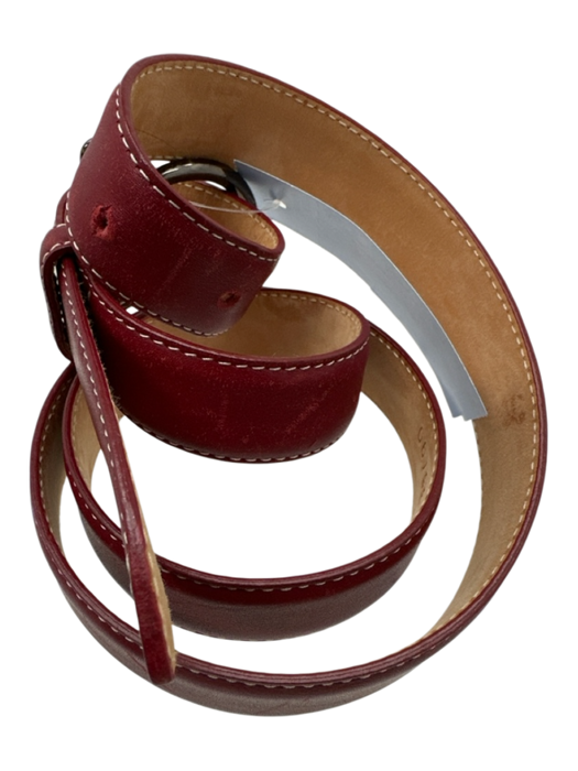 Faconnable Red Leather Gunmetal Hardware Contrast Stitching Belts Red / 36