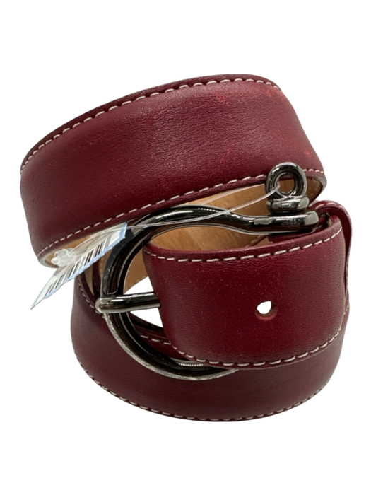 Faconnable Red Leather Gunmetal Hardware Contrast Stitching Belts Red / 36