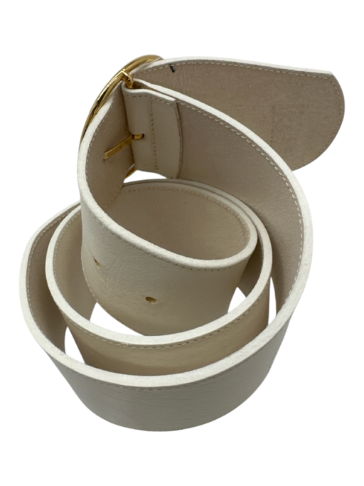 Herbert Frere Soeur White Leather Wide Gold Tone Circle Buckle Belts White / 32