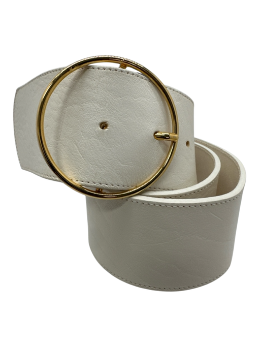 Herbert Frere Soeur White Leather Wide Gold Tone Circle Buckle Belts White / 32