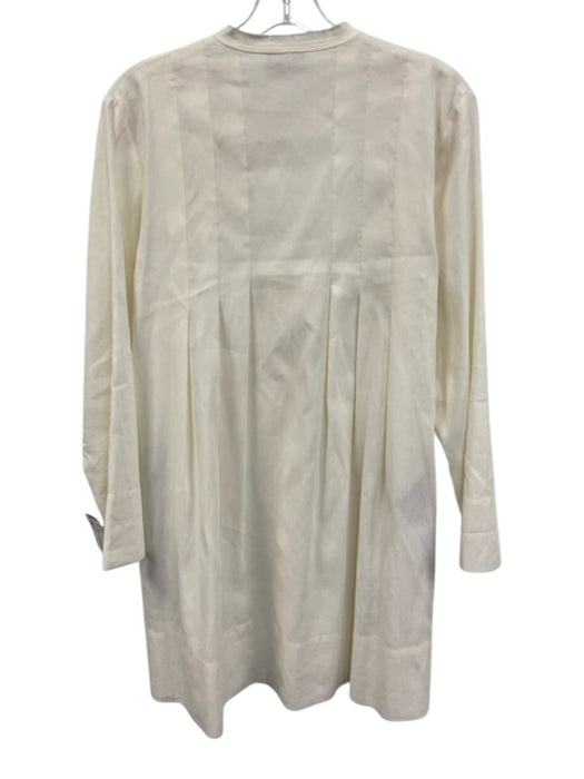Vince Size 2 Cream Linen Blend Raw Edge Detail Pleated V Neck Knee length Dress Cream / 2
