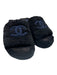Chanel Shoe Size 38 Black & Navy Blue Terry Cloth CC Logo Slide Wedge Sandals Black & Navy Blue / 38