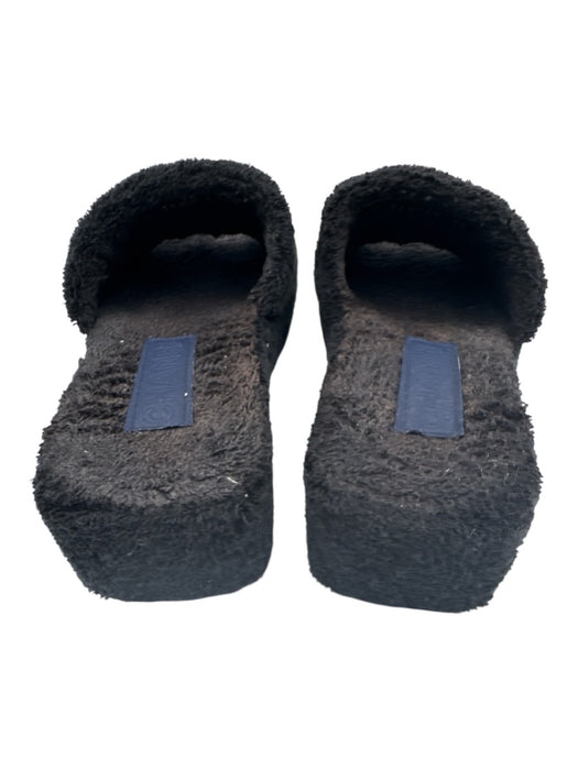 Chanel Shoe Size 38 Black & Navy Blue Terry Cloth CC Logo Slide Wedge Sandals Black & Navy Blue / 38