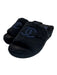 Chanel Shoe Size 38 Black & Navy Blue Terry Cloth CC Logo Slide Wedge Sandals Black & Navy Blue / 38