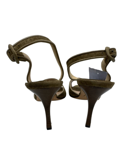 Manolo Blahnik Shoe Size 36.5 Taupe Olive Leather Upper Suede Slingbacks Taupe Olive / 36.5