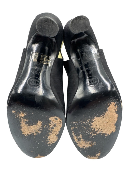 Chanel Shoe Size 36.5 Black textile upper Grosgrain Satin Toe Cap Slingbacks Black / 36.5