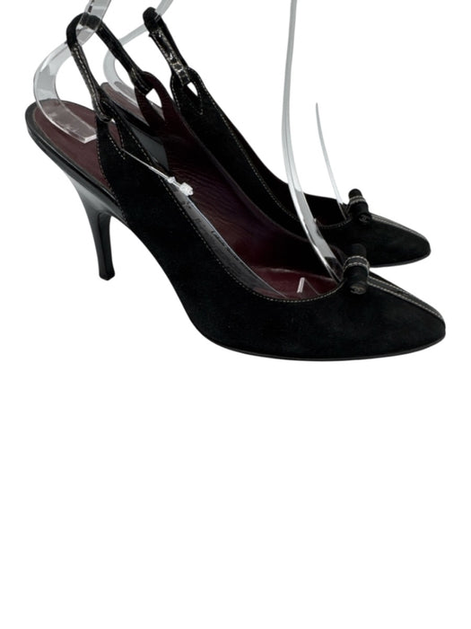 Chanel Shoe Size 36 Black Leather Upper Suede Logo Detail Almond Toe Slingbacks Black / 36