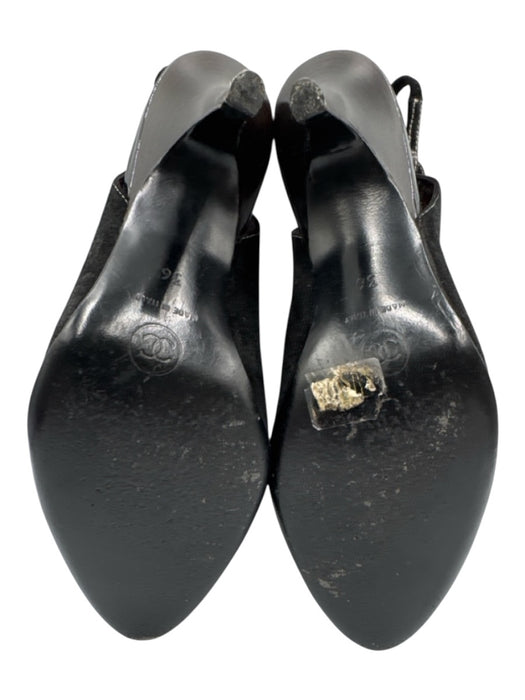 Chanel Shoe Size 36 Black Leather Upper Suede Logo Detail Almond Toe Slingbacks Black / 36