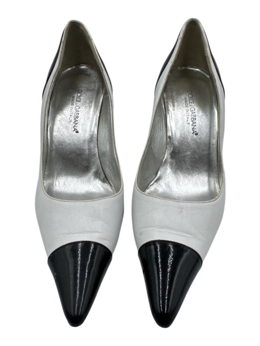 Dolce & Gabbana Shoe Size 36.5 White & Black Leather Upper Patent Toe Cap Pumps White & Black / 36.5