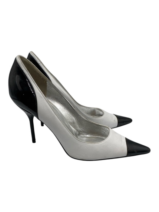 Dolce & Gabbana Shoe Size 36.5 White & Black Leather Upper Patent Toe Cap Pumps White & Black / 36.5