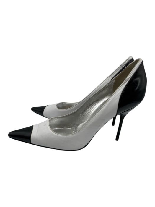 Dolce & Gabbana Shoe Size 36.5 White & Black Leather Upper Patent Toe Cap Pumps White & Black / 36.5