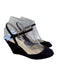 Prada Shoe Size 36 Blue Black Leather Upper Suede Ankle Buckle Peep Toe Wedges Blue Black / 36