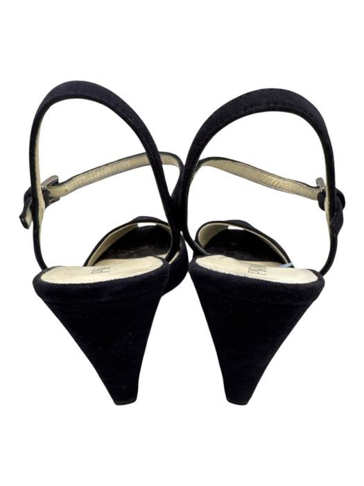Prada Shoe Size 36 Blue Black Leather Upper Suede Ankle Buckle Peep Toe Wedges Blue Black / 36