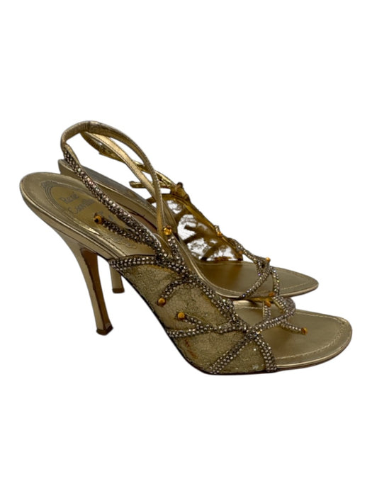 Rene Caovilla Shoe Size 36.5 Gold Tone textile upper Rhinestone Slingbacks Gold Tone / 36.5