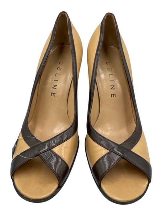 Celine Shoe Size 36.5 Beige & Dark Brown Leather Upper Criss Cross Detail Pumps Beige & Dark Brown / 36.5