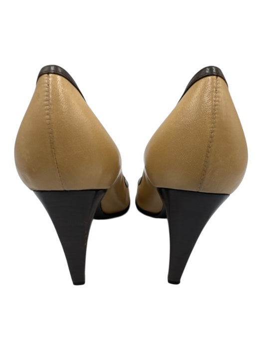 Celine Shoe Size 36.5 Beige & Dark Brown Leather Upper Criss Cross Detail Pumps Beige & Dark Brown / 36.5