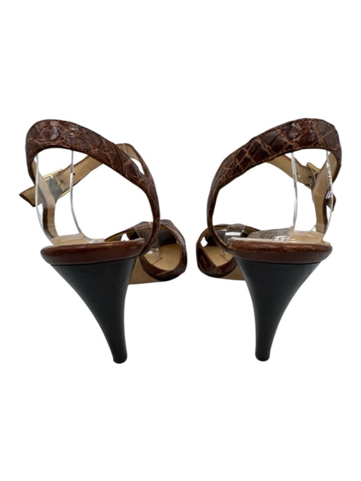 Kate Spade Shoe Size 6 Brown Leather Upper Croc Embossed Ankle Strap Sandals Brown / 6