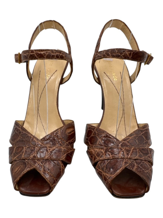 Kate Spade Shoe Size 6 Brown Leather Upper Croc Embossed Ankle Strap Sandals Brown / 6
