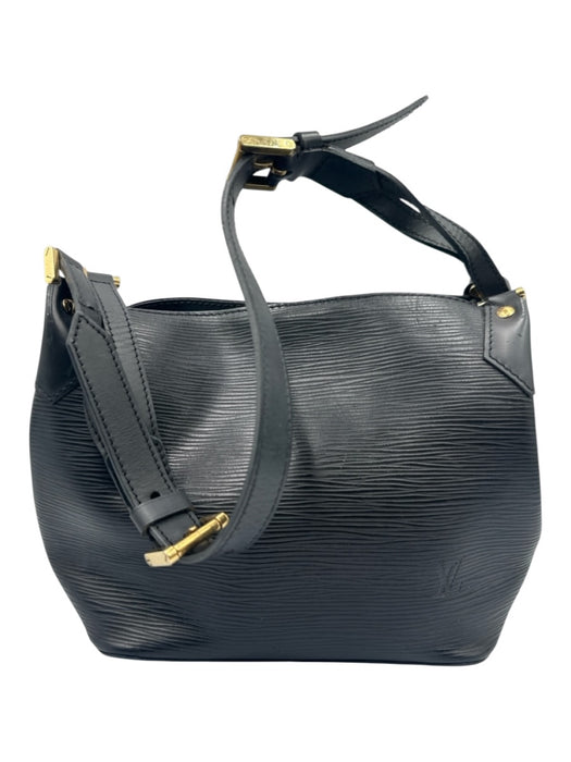 Louis Vuitton Black Leather Grained Gold Hardware Shoulder Adjustable Strap Bag Black / Small