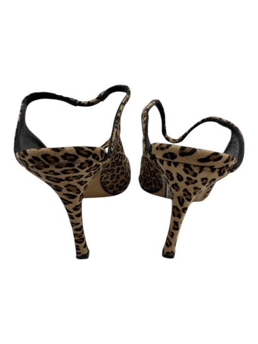 Manolo Blahnik Leopard Print Suede Slingbacks Bow Accents Open Toe Shoes Leopard Print