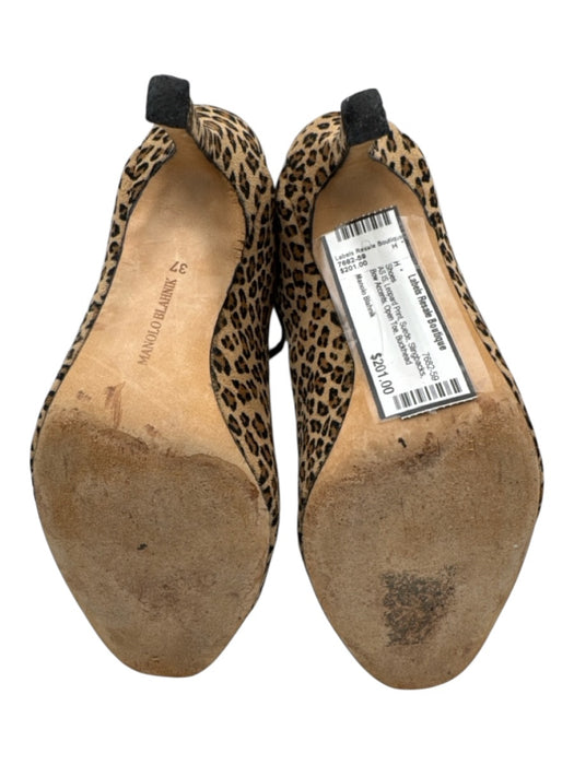 Manolo Blahnik Leopard Print Suede Slingbacks Bow Accents Open Toe Shoes Leopard Print