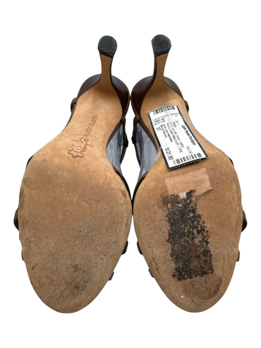 Manolo Blahnik Shoe Size 37 Brown Leather Bronze Beaded Metal Accent Shoes Brown / 37
