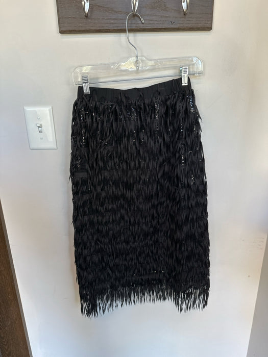 0 Degrees Celsius Size S Black Elastic Waist Fringe Sequins Midi Skirt