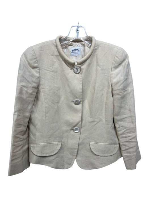 Armani Collezioni Size 6 Beige Cotton Linen Rolled Collar Button Up Jacket Beige / 6