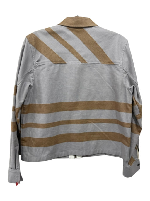 Billy Reid Size Small Gray & Tan Cotton Zip Up Striped 2 Pocket Collar Top Gray & Tan / Small