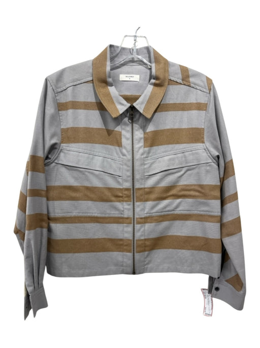 Billy Reid Size Small Gray & Tan Cotton Zip Up Striped 2 Pocket Collar Top Gray & Tan / Small