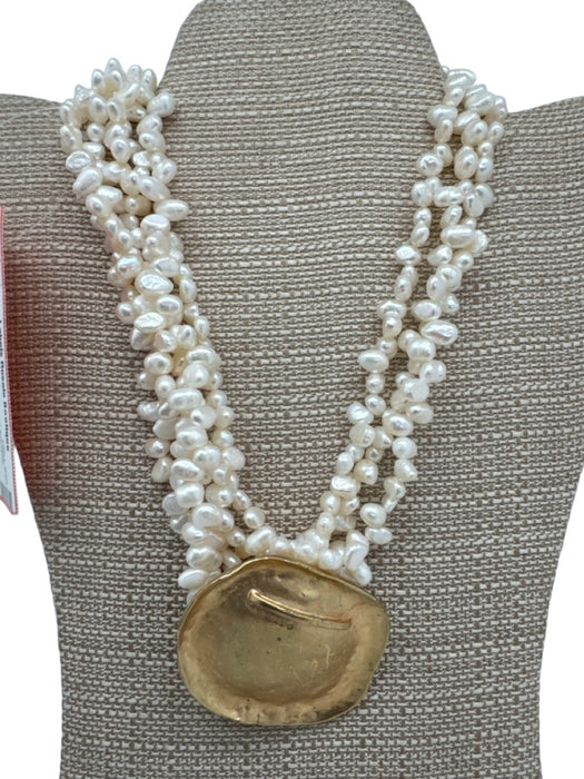 No Brand Pearl Freshwater Pearl Gold Accents Multi Strand Necklace Pearl