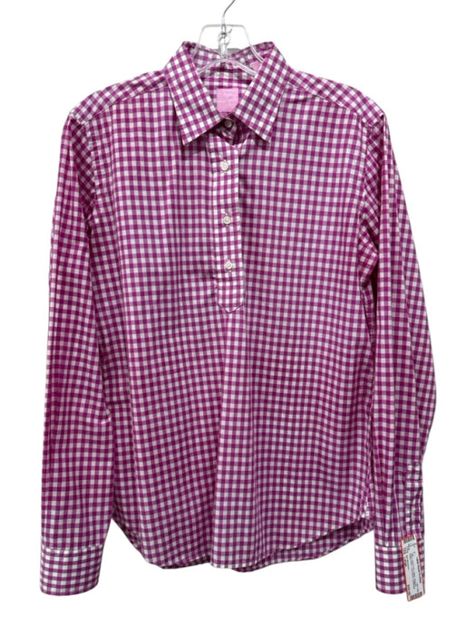 Ann Mashburn Size Large Pink & White Print Cotton Gingham Button Down Top Pink & White Print / Large