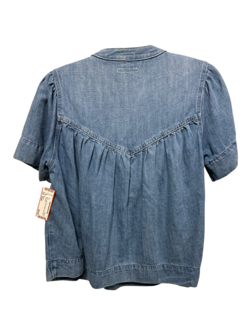 Mother Size Small Blue Cotton Blend Denim Short Sleeve Top Blue / Small