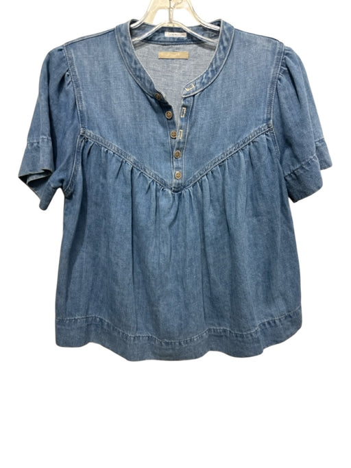Mother Size Small Blue Cotton Blend Denim Short Sleeve Top Blue / Small