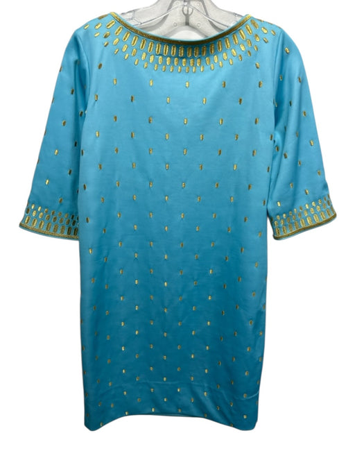Gretchen Scott Size Small Turquiose Gold Accents 3/4 Sleeve Dress Turquiose / Small