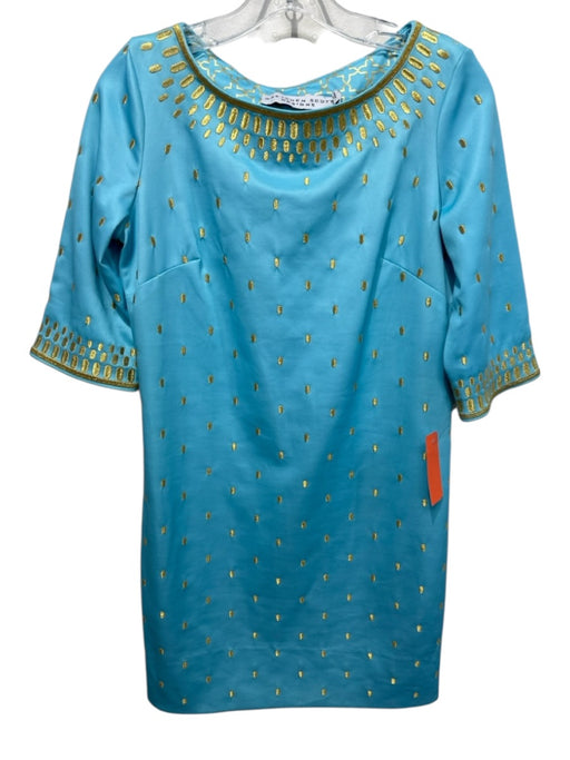 Gretchen Scott Size Small Turquiose Gold Accents 3/4 Sleeve Dress Turquiose / Small