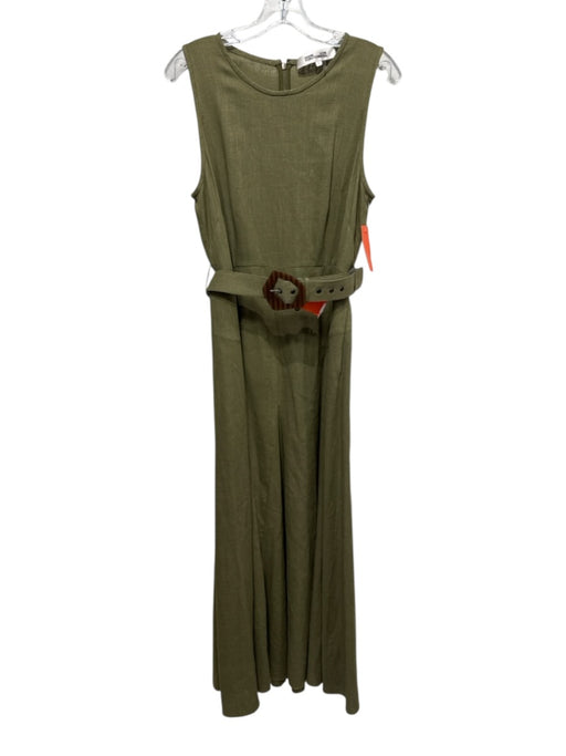 Diane Von Furstenberg Size Small Olive Linen Blend Sleeveless Back Zip Dress Olive / Small